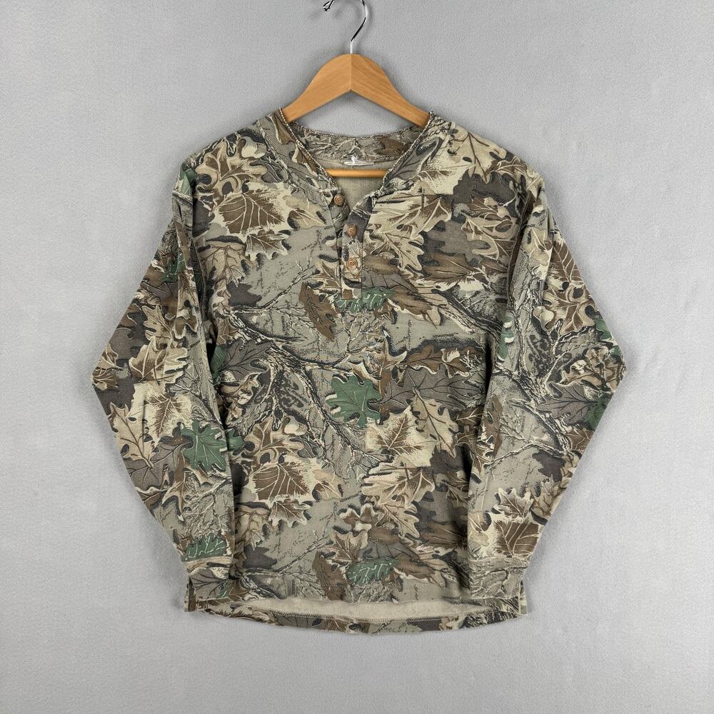 Duofold Shirt Mens Medium Brown Camo Thermal Henley Long Sleeve Hunting